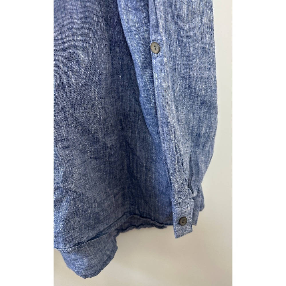 J Jill x Love Linen Roll Tab Pocket Top Medium Blue Lagonlook Coastal Beachy - Picture 10 of 14